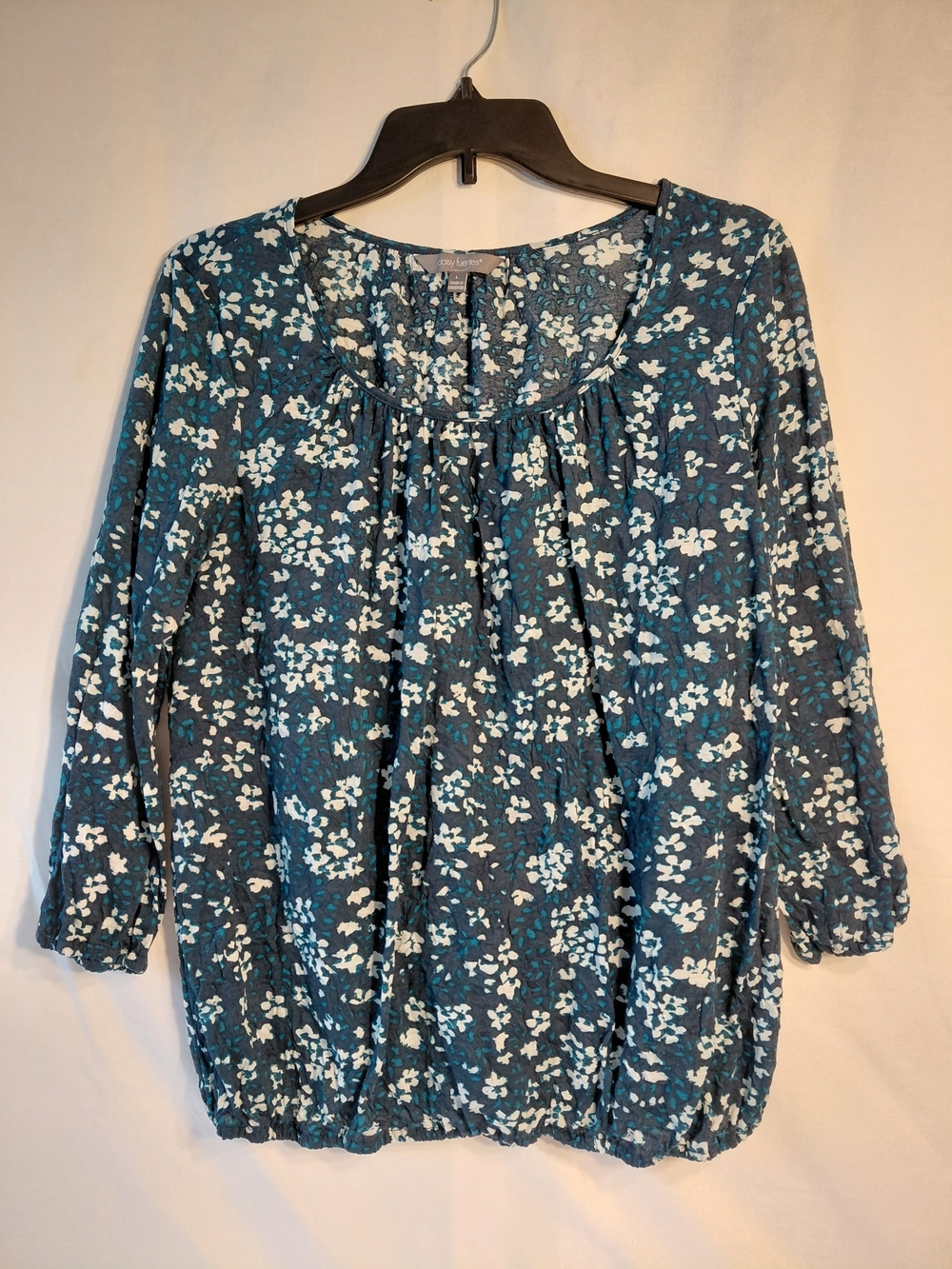 Daisy Fuentes Teal and White Floral Scoop-Neck Lightweight Blouse